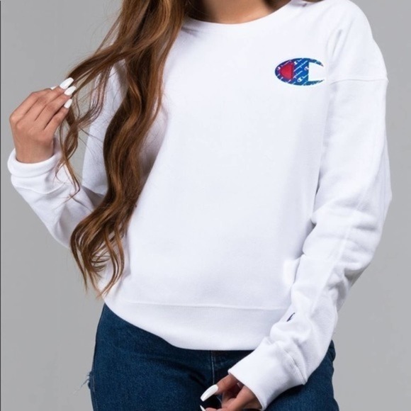 Hp💕 CHAMPION BIG C LOGO SWEATSHIRT WHITE - Picture 1 of 2